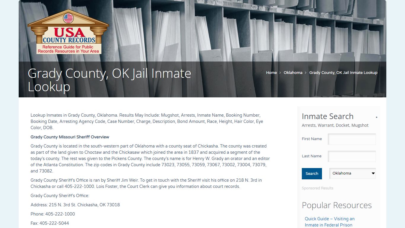 Grady County, OK Jail Inmate Lookup | Name Search